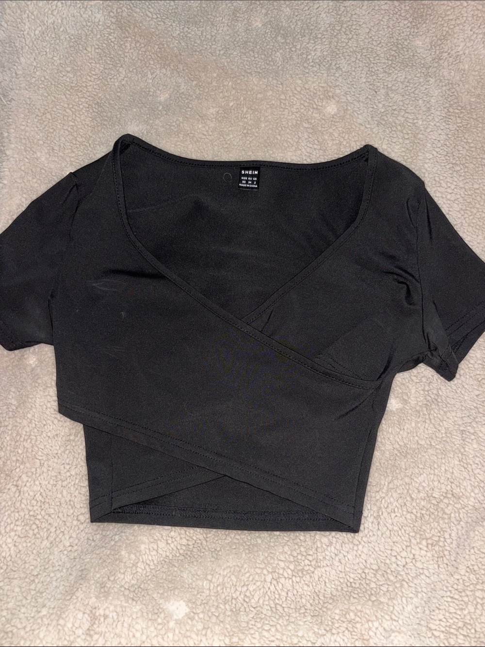 SHEIN Black Short-Sleeve Wrap Crop Top